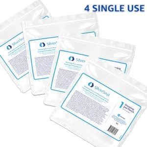 SilverSeal Burn and Wound Dressing | Hydrogel Pads with X-Static Silver | Soothing, Moist & Protective | Burns, Cuts & Wounds | 4 Sterile Dressings - Silverseal hydrogel burn dressing static silver lacerations wounds sterile heal environment