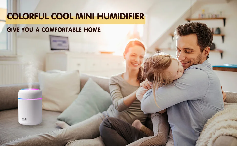 Colorful Cool Mini Humidifier, Essential Oil Diffuser,USB Portable Mini Humidifier for Car, Office Bedroom, Desktop, 7 Color 2 Mist Modes, Super Quiet (Navy) - mini humidifier for bedroom