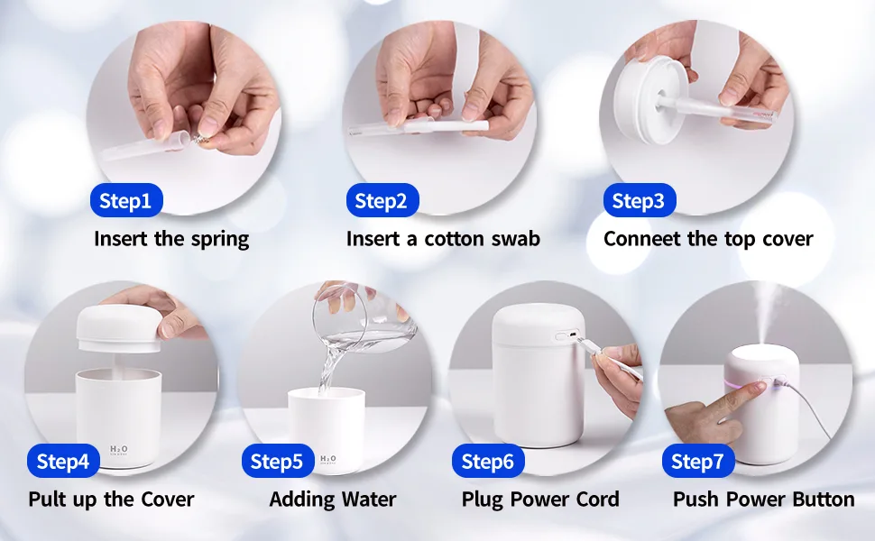 Colorful Cool Mini Humidifier, Essential Oil Diffuser,USB Portable Mini Humidifier for Car, Office Bedroom, Desktop, 7 Color 2 Mist Modes, Super Quiet (Navy) - scent cloud car humidifier