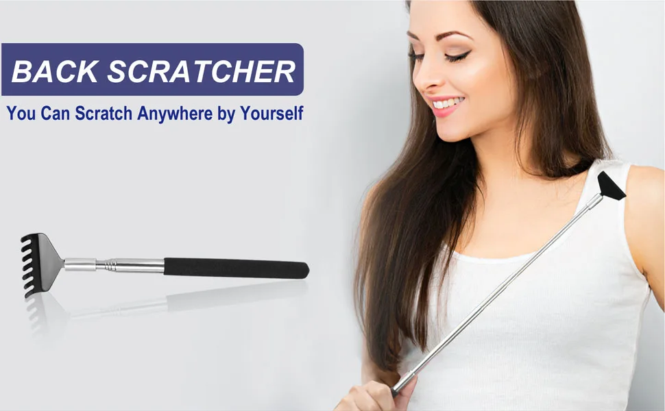 Upgrade Telescoping Back Scratcher, Metal Backscratchers for Men Women Adults Dad Kid,Extendable Back Massager Scratchers,Black Retractable Back Tool (Black+2pack) - back scratcher