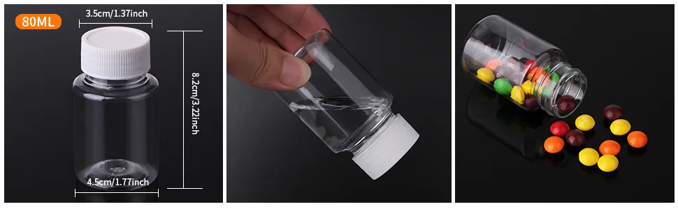 Lamoutor 18Pcs Clear Pill Bottle Plastic Medicine Bottle Empty Reagent Bottle Chemical Containers with Caps for Liquid Solid Powder Medicine 80ML 80ML-18Pcs - product information 3