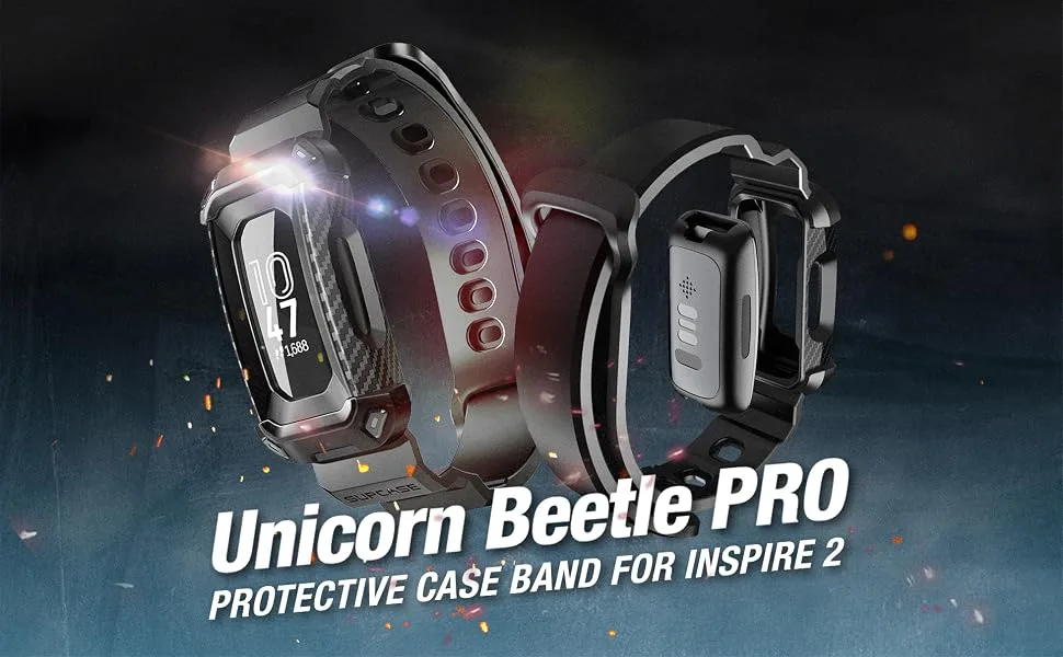 SUPCASE Unicorn Beetle Pro Series Design for Fitbit Inspire 2, Replacement Bands with Built-in Rugged Protective Case (Black) - UBPro For S21