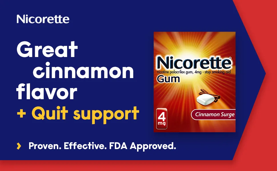 Nicorette 4mg Coated Nicotine Gum to Help Quit Smoking with Behavioral Support Program - Cinnamon Surge Flavored Stop Smoking Aid, 160 Count - Great cinnamon flavor + quit support