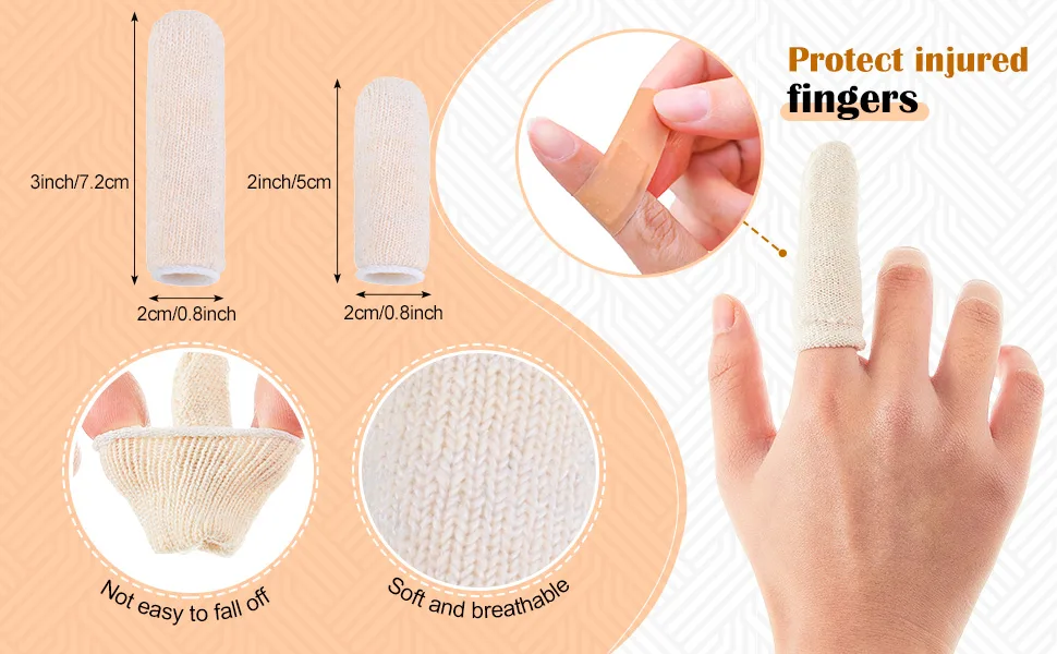 50 Pieces Finger Cots, Finger Toe Sleeves, Thumb Protector, Fingertips Protective, Cushion, Moisture-Wicking (Short 2 Inch and Long 3 Inch) - product information 2