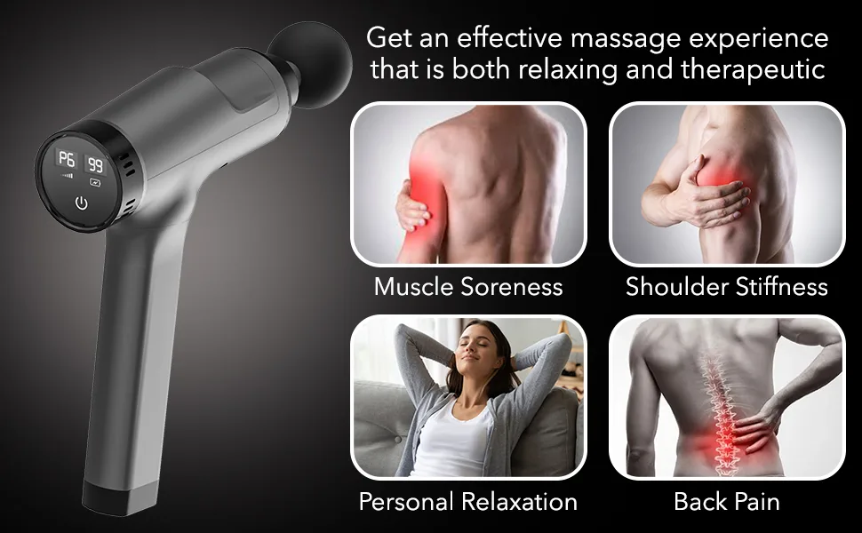 Massage Gun Deep Tissue, Handheld Electric Body Back Massager, High Percussion Muscle Massage Device for Athletes with 10 Attachments Silver - percussive massage gun