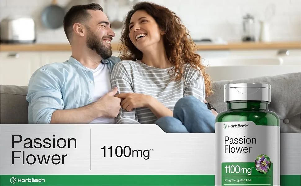 Passion Flower Capsules | 1100mg | 90 Count | Non-GMO & Gluten Free Extract Supplement | by Horbaach - passion