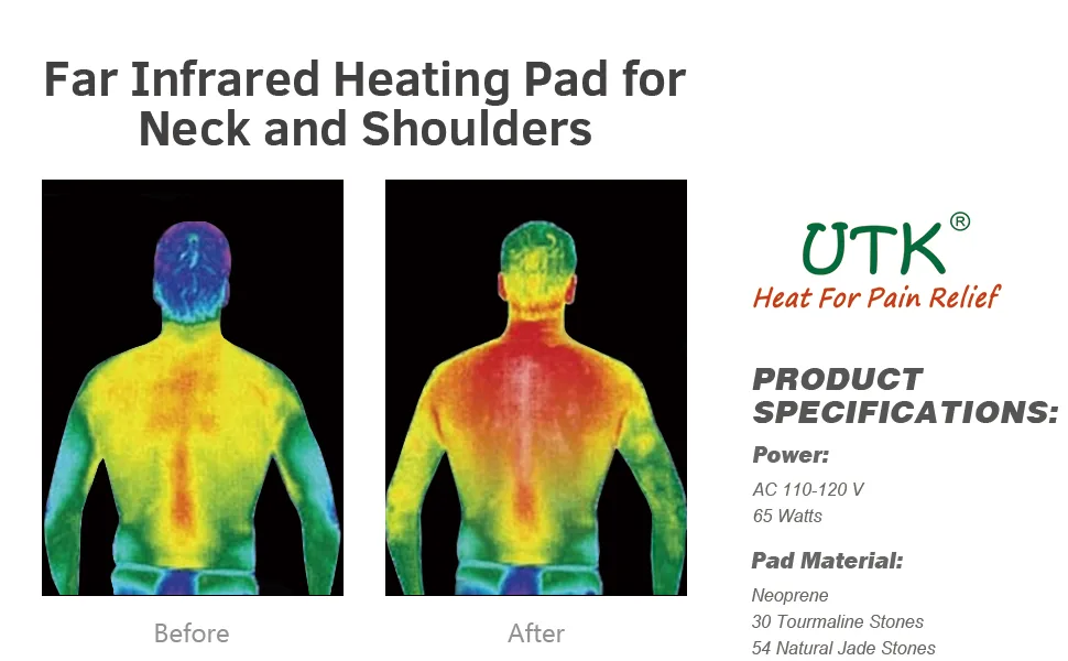 UTK Heating Pad for Neck and Shoulder, Natural Jade and Tourmaline Stones, Auto Shut Off, Memory Function,Temperature Adjustable,EMF Free (Size 23.2"X17.7'') 1 Count (Pack of 1) - heating pad for neck and shoulders