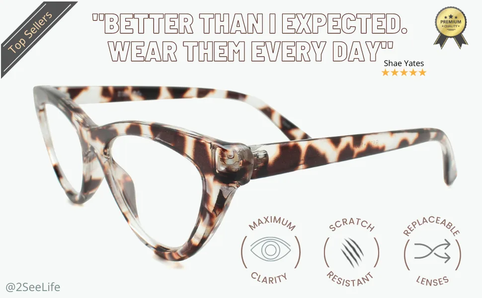 2SeeLife Cat Eye Reading Glasses Women Red 2.0 x - oversized large frame cat eye readers for women