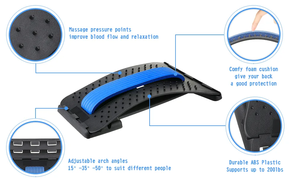 Back Stretcher Support, Lumbar Back Pain Relief Device Multi-Level Spine Deck Back Stretching Back Massager for Herniated Disc, Sciatica, Scoliosis Spinal Lower and Upper Back - Back stretcher