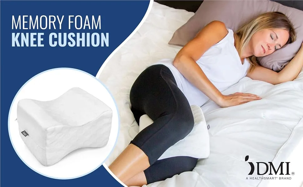 DMI Contoured Memory Foam Knee Wedge Pillow for Sleeping, Sciatica Pain Relief, Hip & Back Pain, Leg Pillow for Side Sleepers, Bed Positioner, White KNEE PILLOW - Memory Foam Knee Cushion