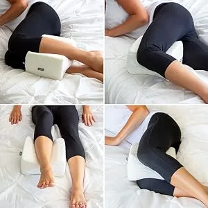 DMI Contoured Memory Foam Knee Wedge Pillow for Sleeping, Sciatica Pain Relief, Hip & Back Pain, Leg Pillow for Side Sleepers, Bed Positioner, White KNEE PILLOW - multi-position