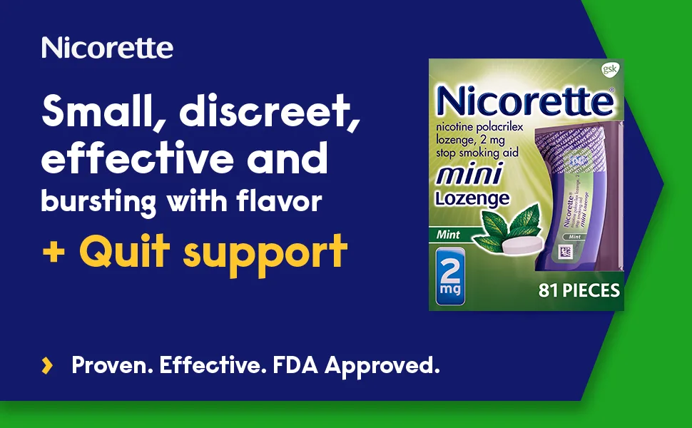 Nicorette 2mg Mini Nicotine Lozenges to Help Quit Smoking with Behavioral Support Program - Mint Flavored Stop Smoking Aid, 81 Count - Small, discreet, effective and bursting with flavor + quit support