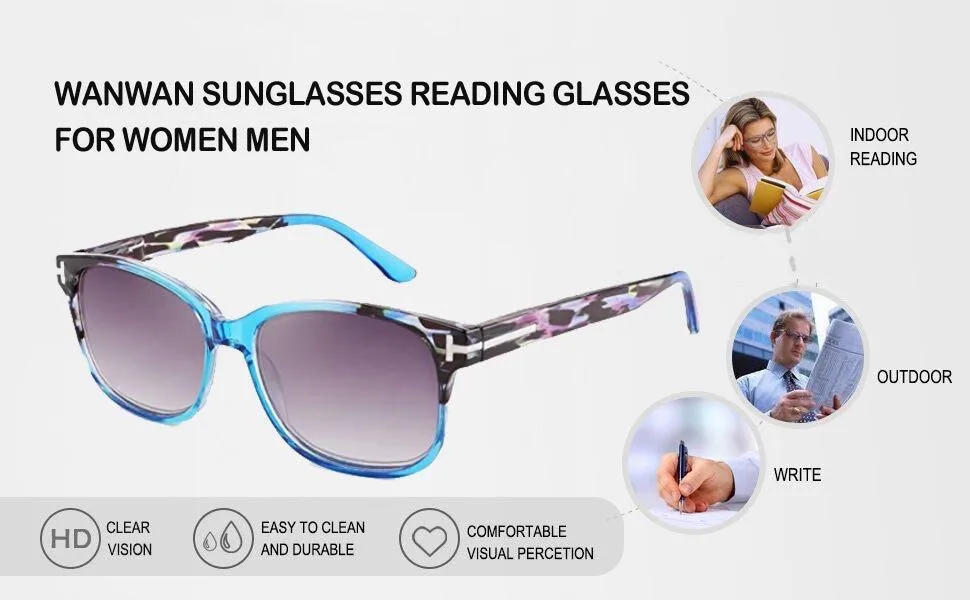 WANWAN Vintage Square Sunglasses Reading Glasses for Women Men Reader with Spring Hinges Blue 1.5 x - product information 2