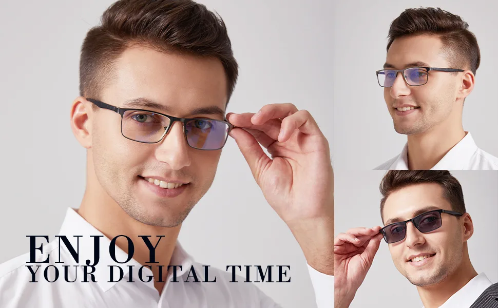 4 Pack Reading Glasses Computer Glasses Men Blue Light Blocking Metal Full Frame Readers for Men Include Sun Readers Anti UV 2.75 Black 2.75 x - reading glasses for men