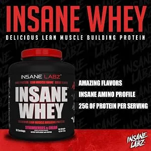 Insane Labz Insane Whey,100% Muscle Building Whey Isolate Protein, Post Workout, BCAA Amino Profile, Mass Gainer, Meal Replacement, 5lbs, 60 Srvgs, (Chocolate) - whey protein
