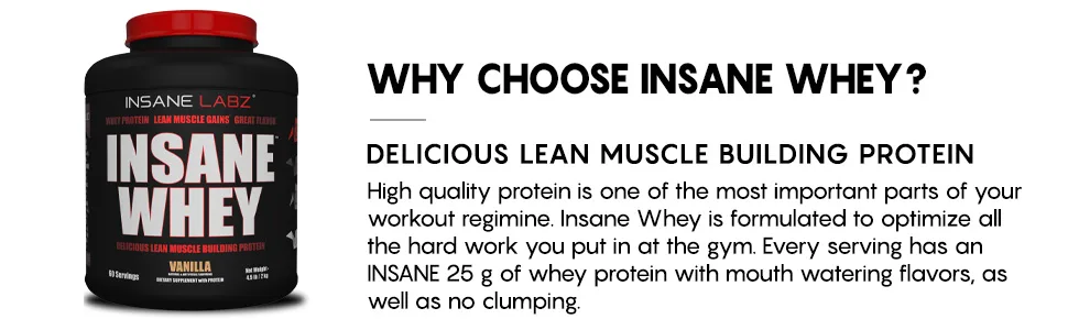 Insane Labz Insane Whey,100% Muscle Building Whey Isolate Protein, Post Workout, BCAA Amino Profile, Mass Gainer, Meal Replacement, 5lbs, 60 Srvgs, (Chocolate) - whey protein