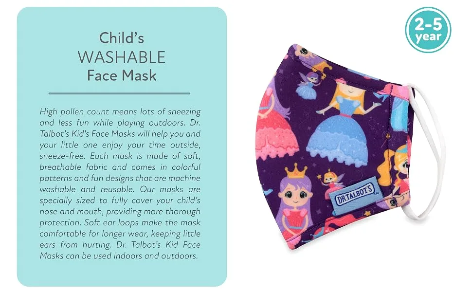 Dr. Talbot's Kid’s Washable Cloth Cup Face Mask for Personal Health by Nuby, 1 Pack, Princess, 2-5 Years Old - Face mask, mask, ppe, soft, child, toddler, washable, reusable, adjustable, comfortable, pattern,