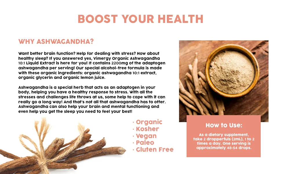Vimergy USDA Organic Ashwagandha 10:1 (115 ml) - vimergy
