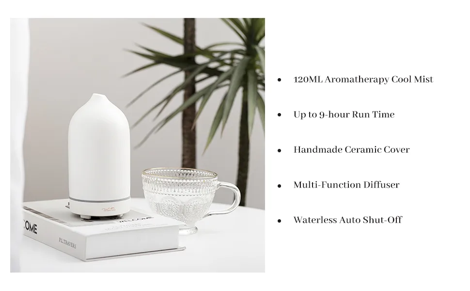 Wanlola Essential Oil Diffuser,Ceramic Diffuser,120ml Aromatherapy Diffuser with Waterless Auto-Off Function for Home Office Room(Black) - product information 3