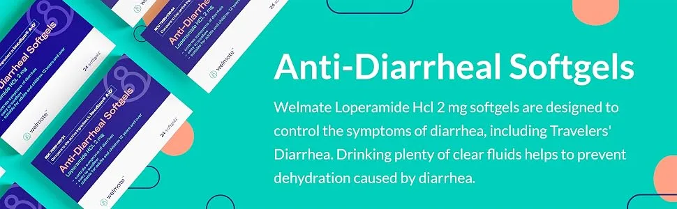 Welmate Anti-Diarrheal Softgels | Loperamide HCL 2 mg | 24 Count Blister Pack | Diarrhea Symptom Relief - anti-diarrhea softgels