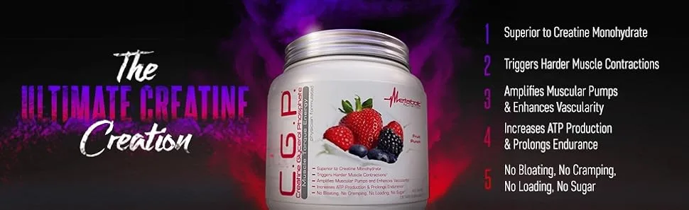 Metabolic Nutrition, CGP, Creatine Glycerol Phosphate, 100% Micronized Creatine Powder, Pre Intra Post Workout Supplement, Fruit Punch, 400 Grams (40 Servings) - product information 2
