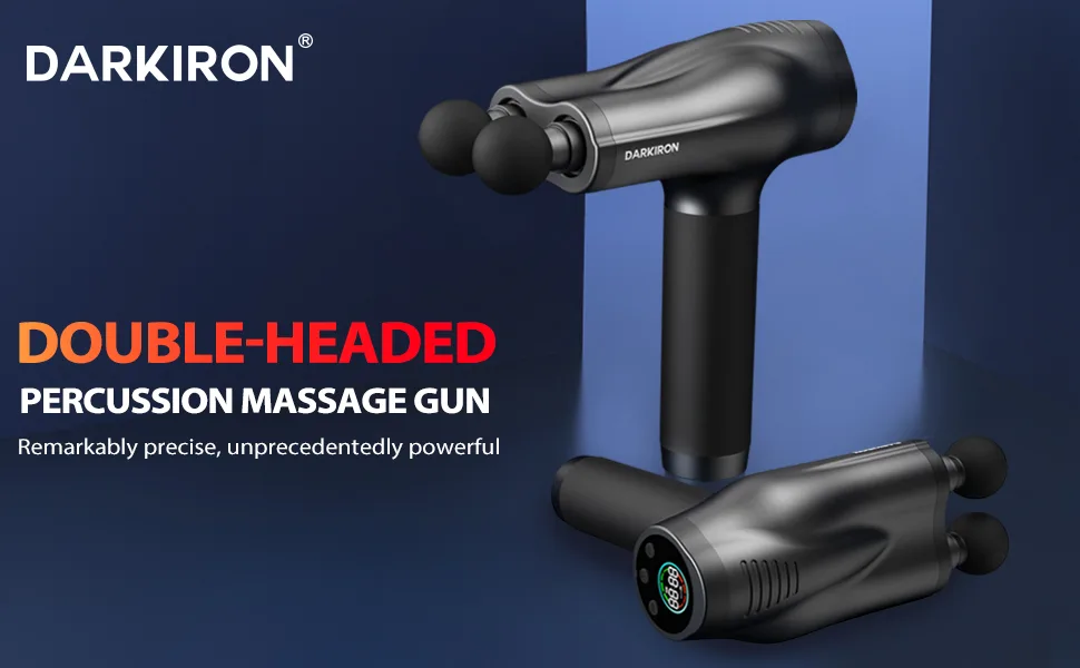 Massage Gun, Double-Head Massage Gun Deep Tissue with 6 Sets (Total 12) Massage Heads 4 Speeds Percussion Massager for Athletes Black-em17 - product information 1