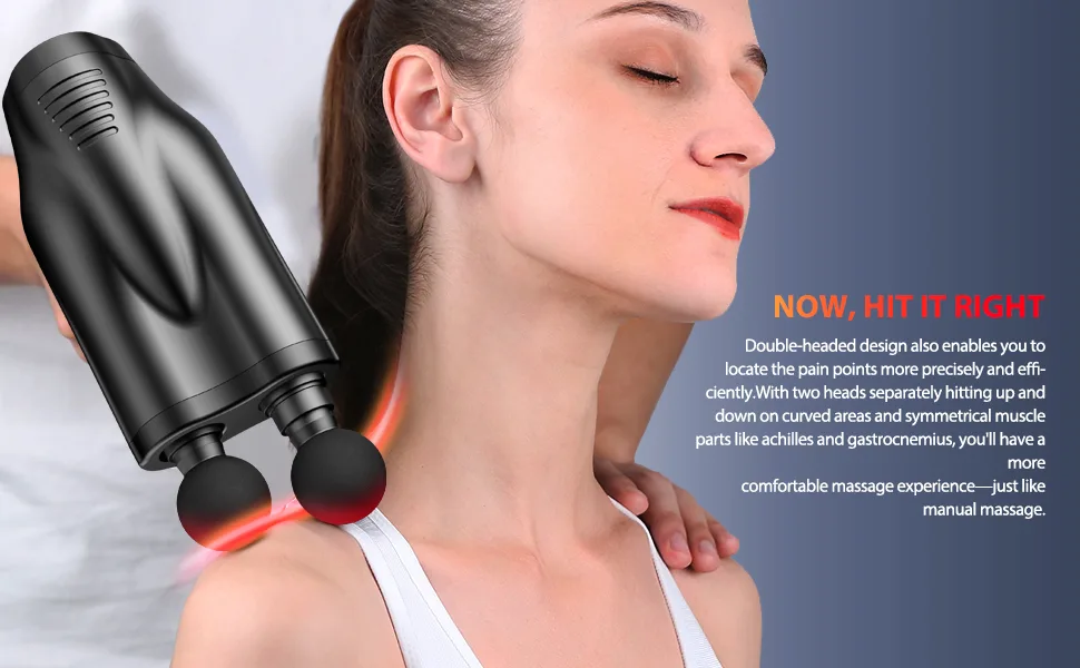 Massage Gun, Double-Head Massage Gun Deep Tissue with 6 Sets (Total 12) Massage Heads 4 Speeds Percussion Massager for Athletes Black-em17 - product information 3