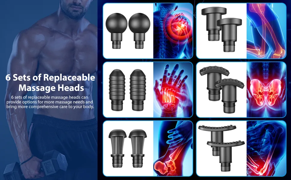 Massage Gun, Double-Head Massage Gun Deep Tissue with 6 Sets (Total 12) Massage Heads 4 Speeds Percussion Massager for Athletes Black-em17 - product information 8
