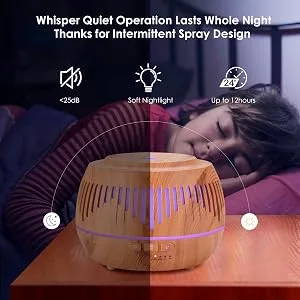 Essential Oil Diffuser Aromatherapy Humidifier: 500ml Ultrasonic Aroma Air Vaporizer Remote Control for Large Room - Cool Mist Diffusers for Bedroom Home White (Black) (White) - 9635