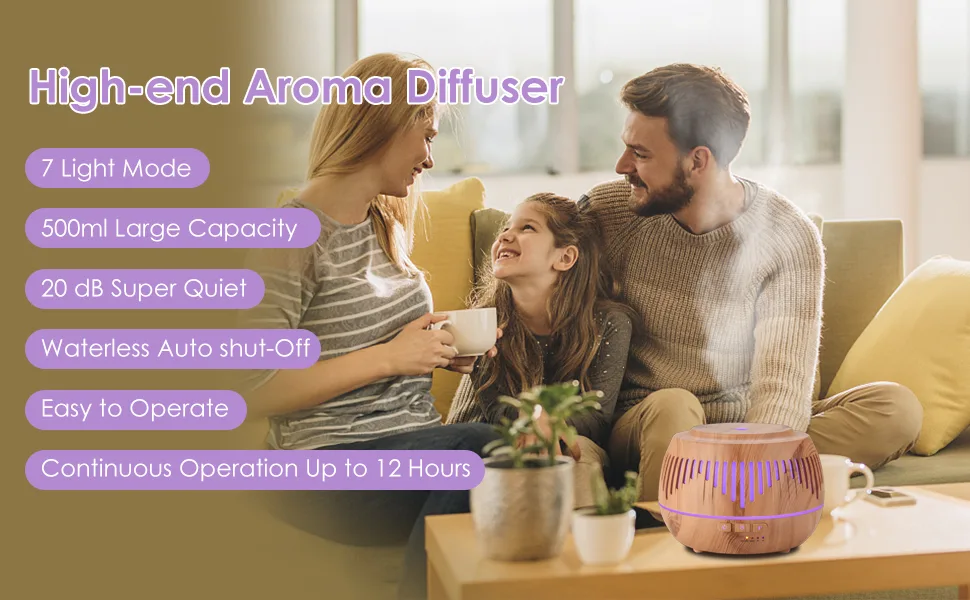 Essential Oil Diffuser Aromatherapy Humidifier: 500ml Ultrasonic Aroma Air Vaporizer Remote Control for Large Room - Cool Mist Diffusers for Bedroom Home White (Black) (White) - product information 1