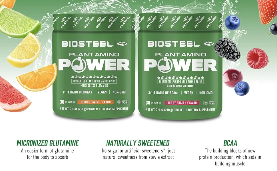 BioSteel Plant-Amino Power BCAA Powder, Fermented Plant-Based Amino Acids, Non-GMO Formula, Citrus Twist, 30 Servings Vanilla - sweet