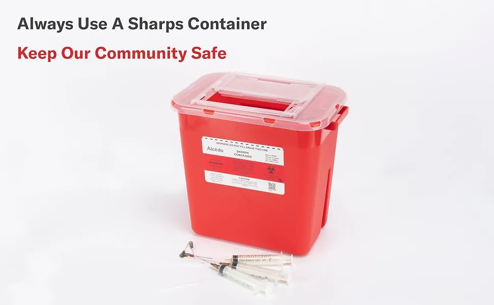 Alcedo Sharps Container for Home Use 2 Gallon (3-Pack), Biohazard Needle and Syringe Disposal, Professional Medical Grade - Biohazard Needle and Syringe Disposal medical