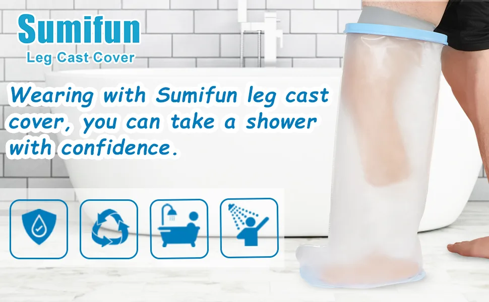 Sumifun Extra Large Shower Foot Protector, Waterproof Adult Leg Cast Covers with Non-Slip Padding Bottom, Keep Cast Dry Protection - cast covers for shower leg leg cast covers for shower adult waterproof cast cover for leg