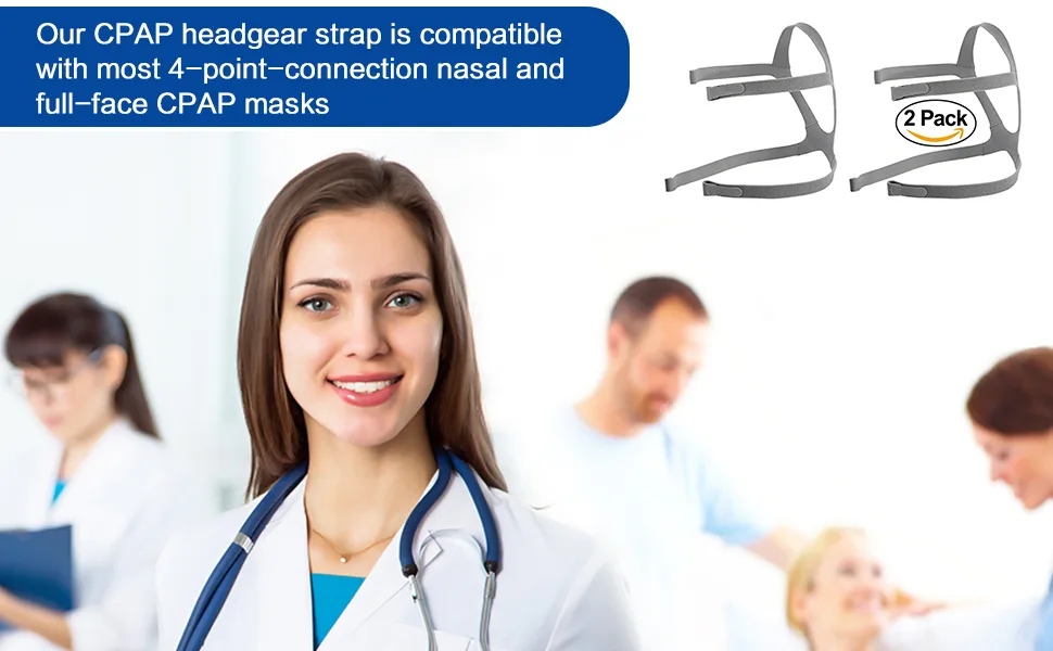 2 Pieces Headgear Strap Replacement for Full Face 4-Point ResMed Nasal F20 N10 Fit, Adjustable Home Ventilator Mask Headband for Adults(Headband Only) - CPAP headgear strap full face and nasal compatible with most 4-point-connection masks
