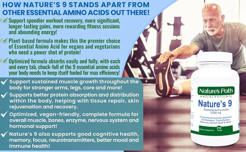 Essential Amino Acids EAA Supplement Complete Amino Acid Complex Pills BCAA + EAAS Tablets: Vegan, A PerfectAmino, Pre Workout, 9 Free Form, Muscle Recovery, Cognitive, Cravings, 210 Pills - Nature