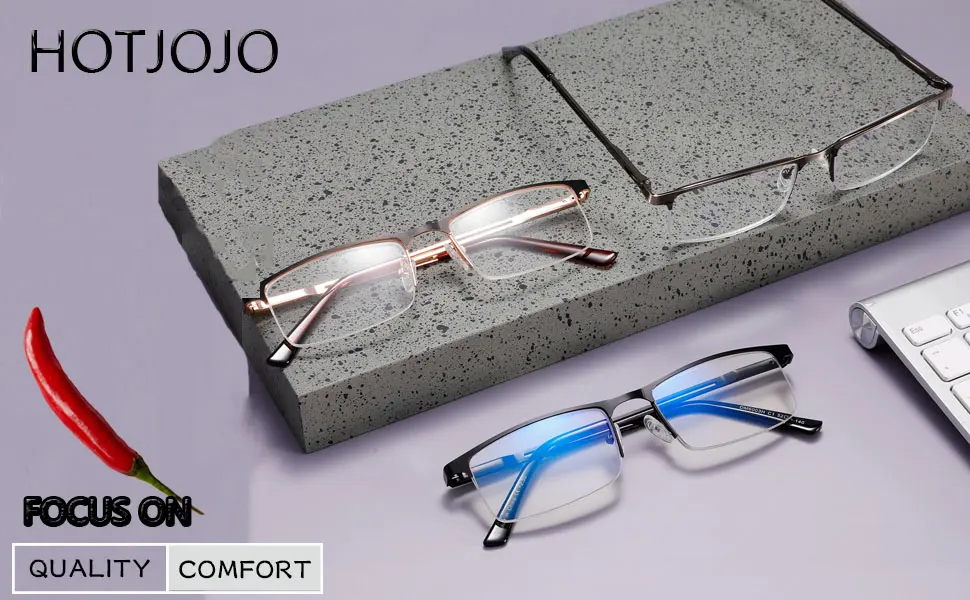 HOTJOJO 3 Pack Reading Glasses for Men Blue Light Blocking Semi Rimless Computer Readers,Metal Frame Rectangle Magnifying Eyeglasses (3 Colors, +1.50 Magnification) Black Gold Metalgun 1.5 x - 6003?