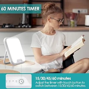 Light Therapy Lamp, Ultra-Thin UV-Free 10000 Lux Therapy Light, Touch Control with Stepless Brightness Levels and 4 Timer Function, Memory Function, 90°Rotatable Stand for a Happy Life White - 4 Timer Setting