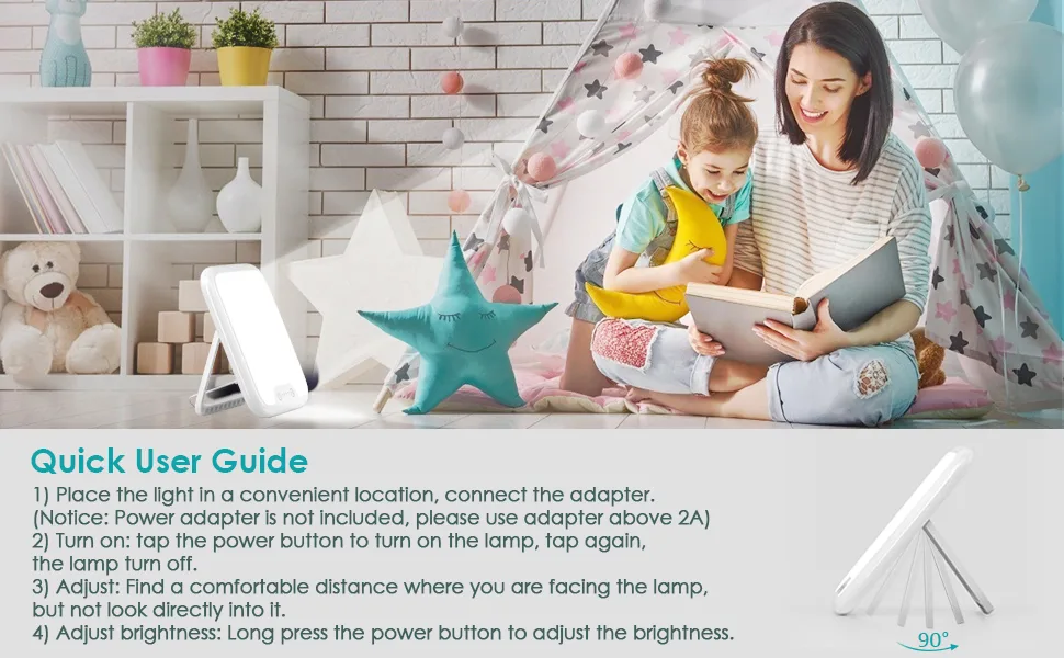 Light Therapy Lamp, Ultra-Thin UV-Free 10000 Lux Therapy Light, Touch Control with Stepless Brightness Levels and 4 Timer Function, Memory Function, 90°Rotatable Stand for a Happy Life White - Guina therapy lamp