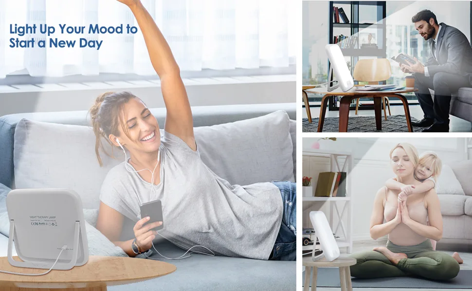 Light Therapy Lamp, Ultra-Thin UV-Free 10000 Lux Therapy Light, Touch Control with Stepless Brightness Levels and 4 Timer Function, Memory Function, 90°Rotatable Stand for a Happy Life White - light therapy