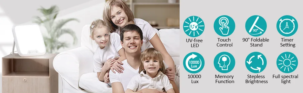 Light Therapy Lamp, Ultra-Thin UV-Free 10000 Lux Therapy Light, Touch Control with Stepless Brightness Levels and 4 Timer Function, Memory Function, 90°Rotatable Stand for a Happy Life White - Touch Control Sun Lamp Daylight Lamp