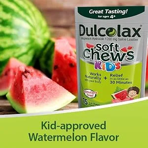 Dulcolax Kids Soft Chews Saline Laxative Watermelon Gentle Constipation Relief, Magnesium Hydroxide 1200mg, 15ct, Multicolor - Fruit laxative chewable