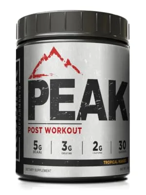 Peak Post Workout - BCAA 2:1:1 by Kodiak Supplements - Creatine - Glutamine - Muscle Recovery and Strength Building Supplement - 30 Servings - Tropical Mango - new peak