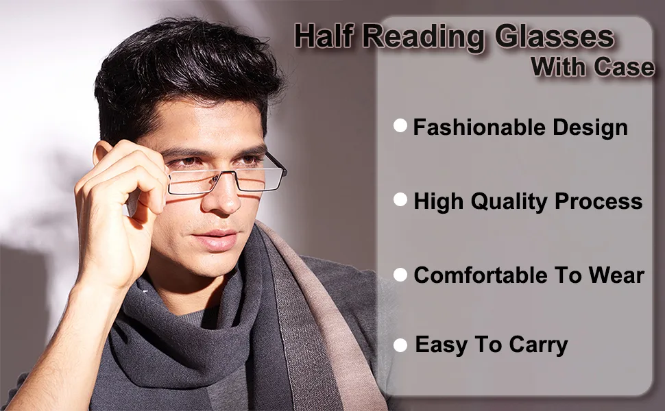 2 Pack Half Frame Reading Glasses for Men and Women Lightweight Computer Readers with Portable Case 2.25 (2 Pairs,black) 2.25 x - half reading glasses with case
