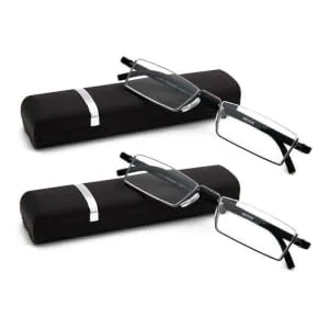 2 Pack Half Frame Reading Glasses for Men and Women Lightweight Computer Readers with Portable Case 2.25 (2 Pairs,black) 2.25 x - with box