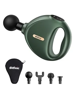Bitfinic Mini Massage Gun Portable Deep Tissue Percussion Muscle Back Massager for Pain Relief with 4 Massage Heads 4 Speed High-Intensity Green - PCA003