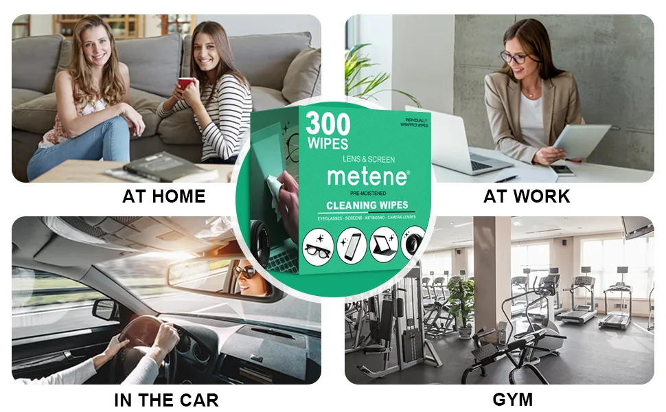 Metene 300 Pack Lens Cleaning Wipes, Pre-Moistened and Individually Wrapped Eyeglass Wipes, Glasses Cleaner for Eyeglasses, Camera Lens, Tablets, Phone, Computer Screen and Other Delicate Surfaces - lens wipes