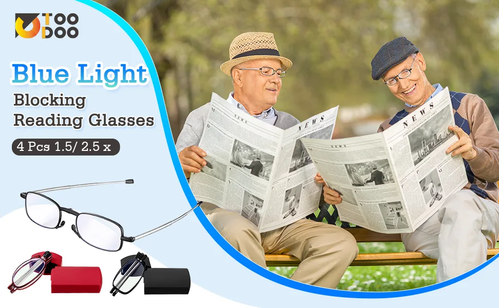 4 Pairs Blue Light Blocking Reading Glasses Folding Reading Glasses, Small Folding Readers for Men Women Black 1.5 x - product information 1