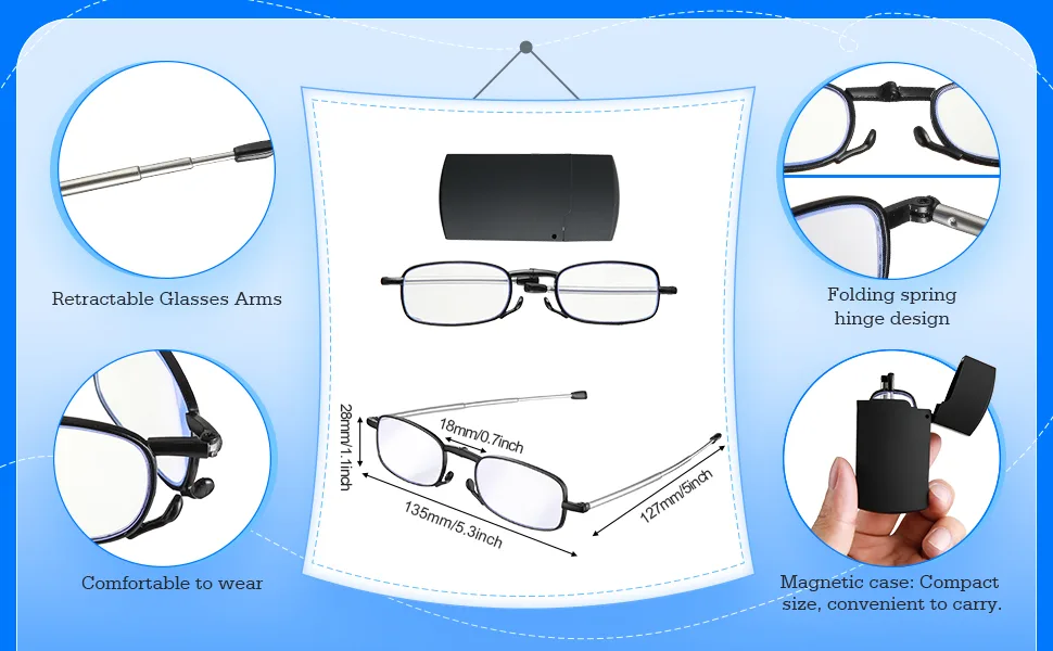 4 Pairs Blue Light Blocking Reading Glasses Folding Reading Glasses, Small Folding Readers for Men Women Black 1.5 x - product information 3