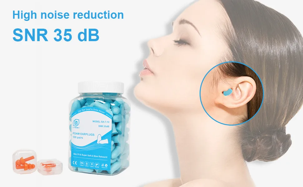 Slim Size Foam Ear Plugs for Small Ear Canals Women, Kids, 100 Pairs, 35dB SNR Noise Canceling Sound Blocking Reduction Earplugs for Sleeping, Snoring, Work, Shooting, Studying, Loud Noise, Lake Blue - earplug