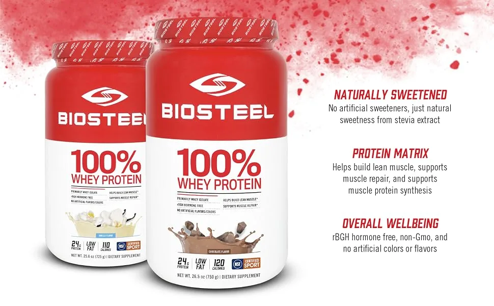 BioSteel 100% Whey Protein Powder, rBGH Hormone Free and Non-GMO Post Workout Formula, Chocolate, 25 Servings - 100 whey protein